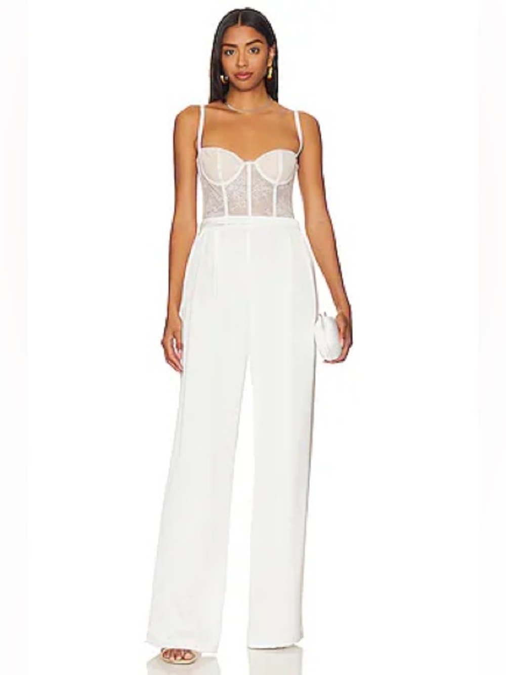 Katie May Tink Jumpsuit Ivory White Lace Corset Wide Leg Size M REVOLVE
